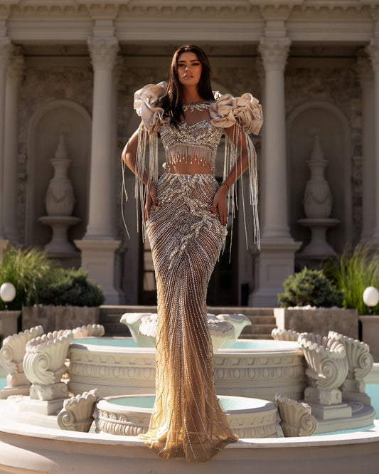Glamorous Two-Piece Dress: Stones and Tassels for Statement Looks