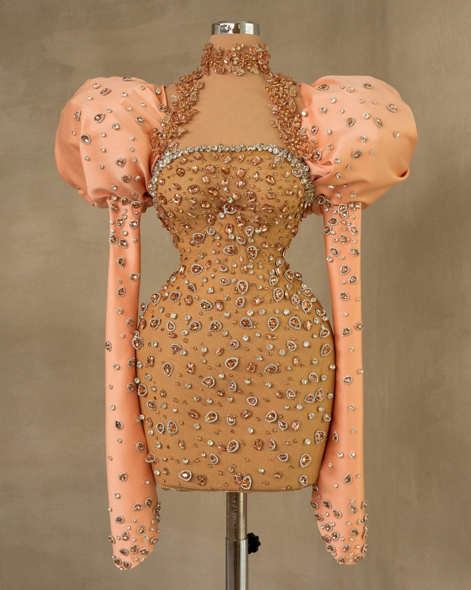 Chic Puff Sleeve Cocktail Dress with Sparkling Stone Embellishments - Shop Now