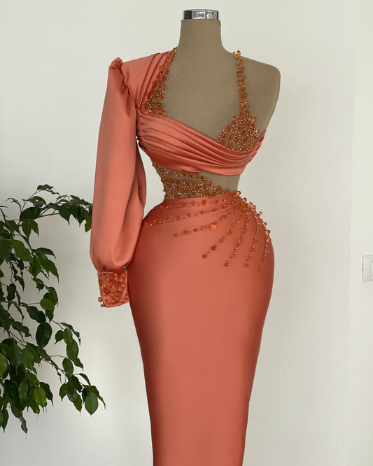 Inés Glamorous Crystal One-Sleeve Dress