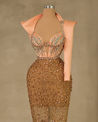 Elegant One-Shoulder Dress Embellished with Stones - Shop Now