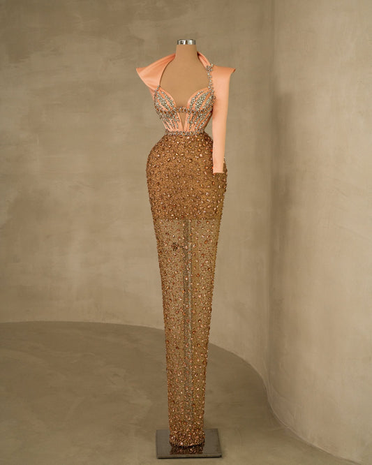 Glamorous Stone-Embellished One-Shoulder Dress for Special Occasions