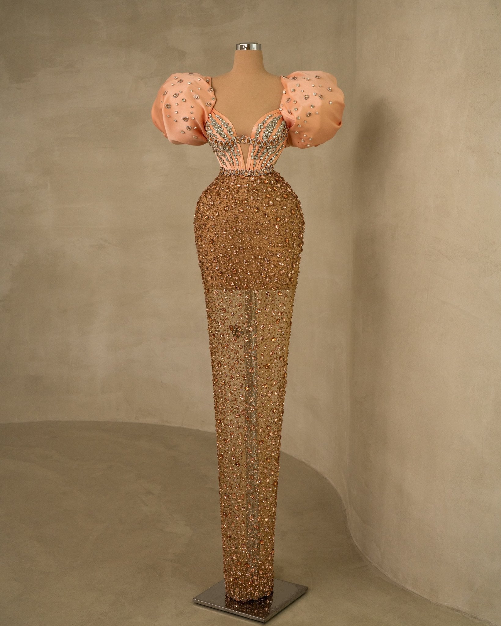 Glamorous Puff Sleeve Dress Adorned with Sparkling Stones for Stylish Occasions