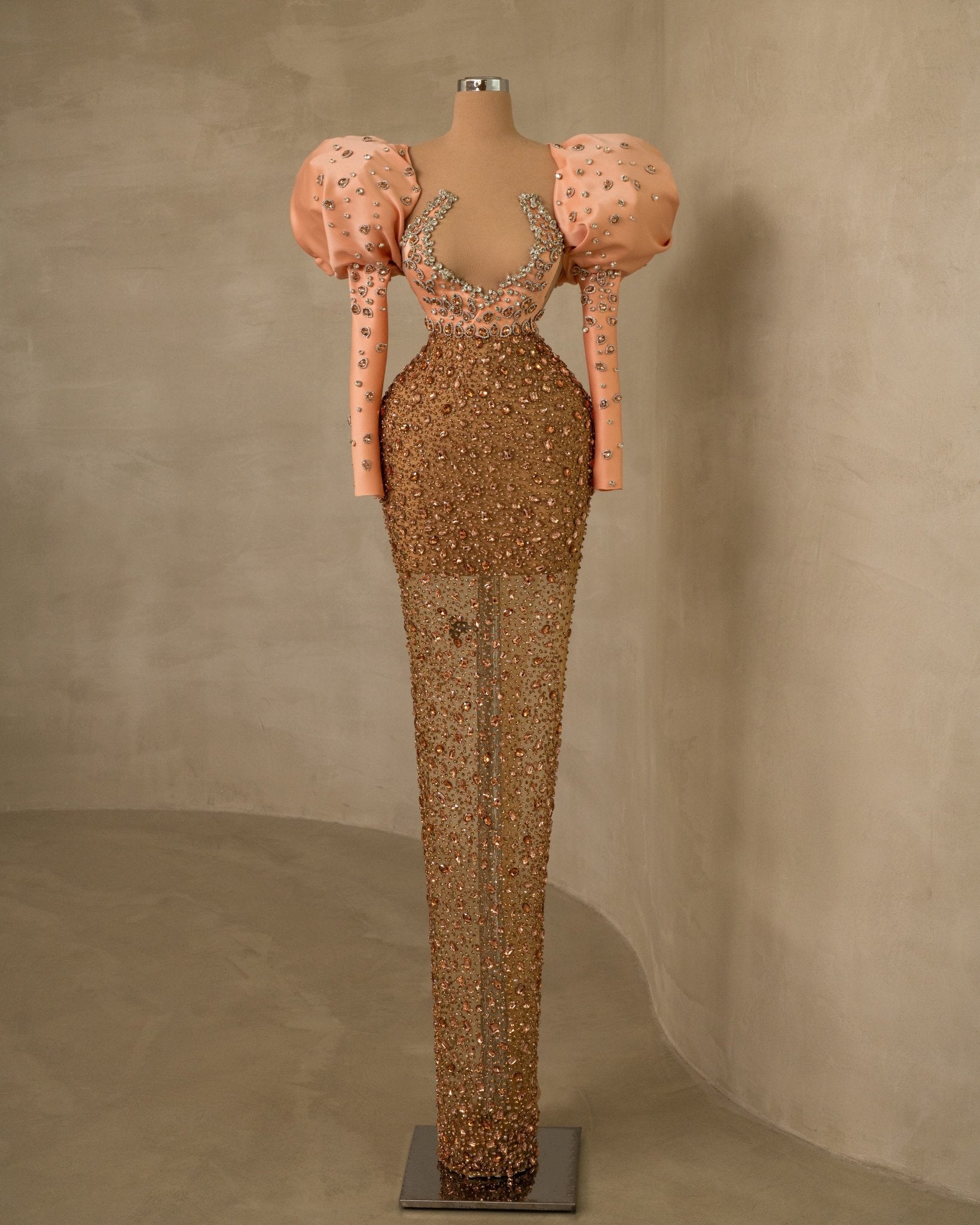 Stunning Stone-Embellished Puff Sleeve Dress for Glamorous Events