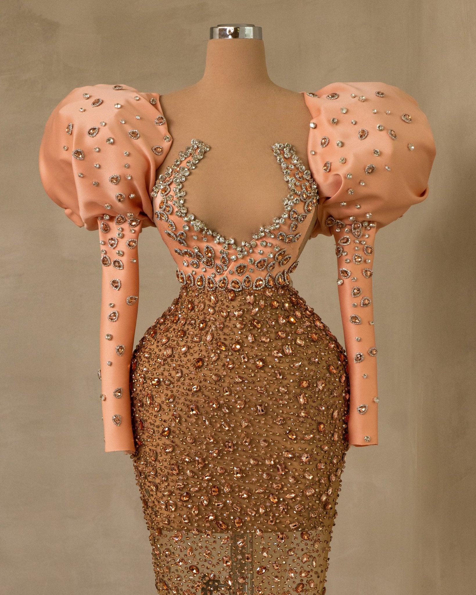 Chic Puff Sleeve Dress Embellished with Sparkling Stones - Shop Now