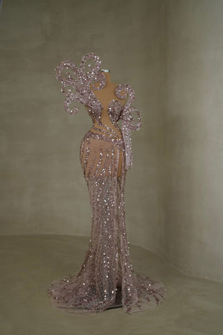 Elegant light pink gown with a shimmering allure