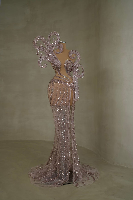 Elegant light pink gown with a shimmering allure