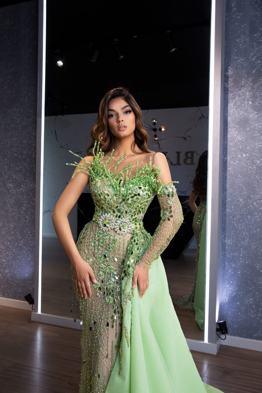 Iris Sleek Green Ballgown with Sparkling Stones - blini.web