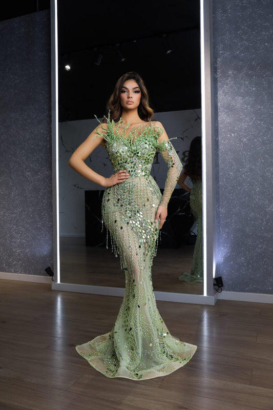 Iris Sleek Green Ballgown with Sparkling Stones - blini.web