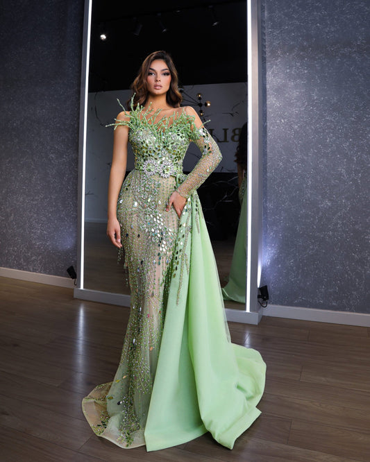 Iris Sleek Green Ballgown with Sparkling Stones - blini.web