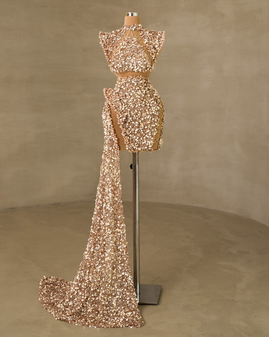 Striking Short Dress featuring Side Tail, Slit, and Cut-Out Design