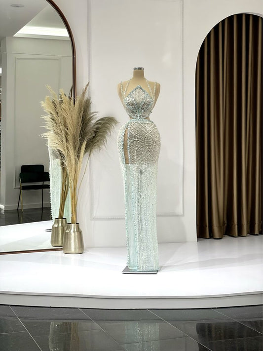 Deep SlitGownLight BlueWomen - Blini Fashion House