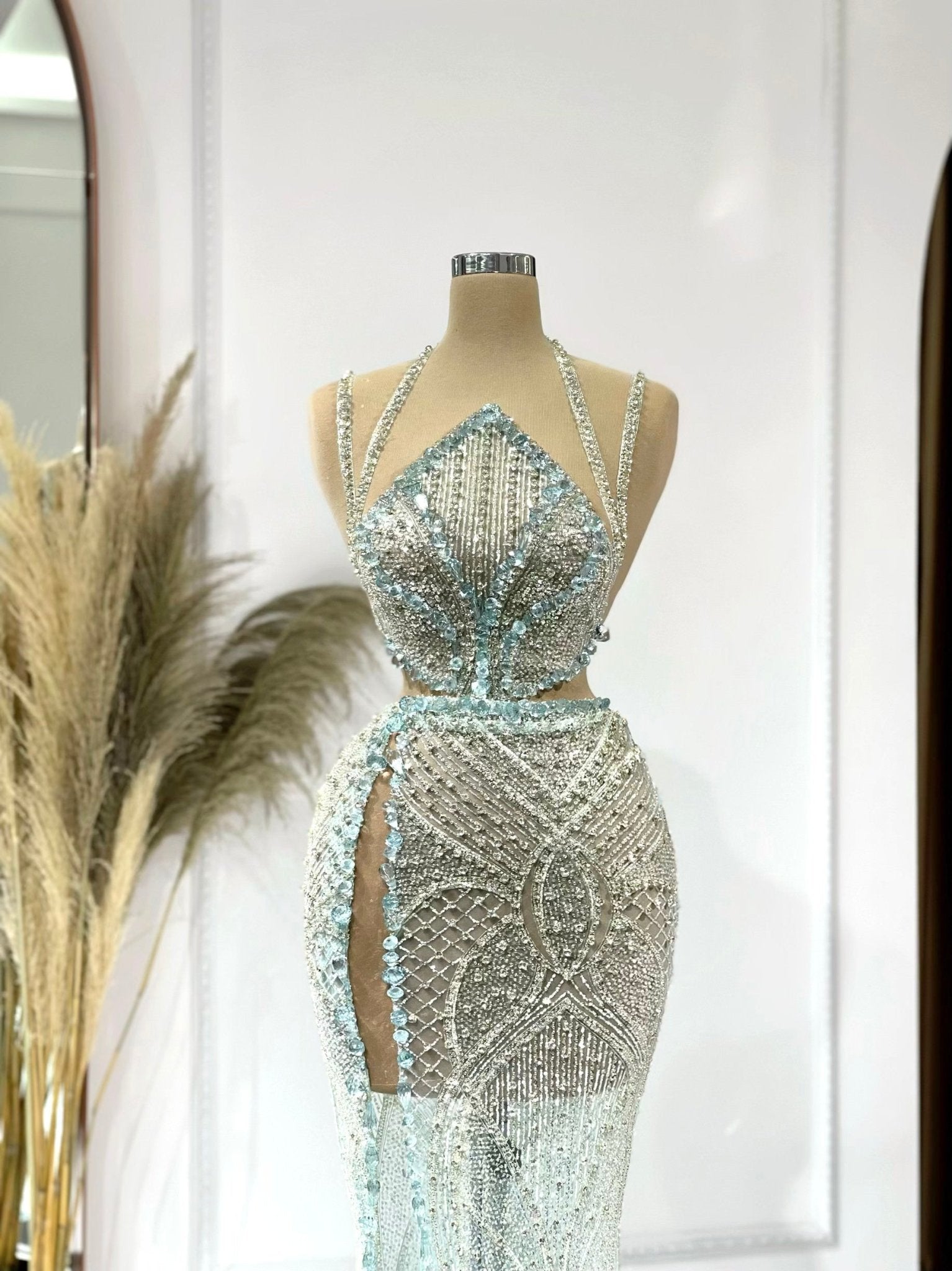 Deep SlitGownLight BlueWomen - Blini Fashion House