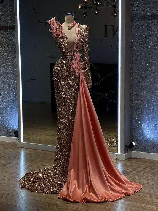 Deep V NecklineLong DressLuxoriousWomen - Blini Fashion House