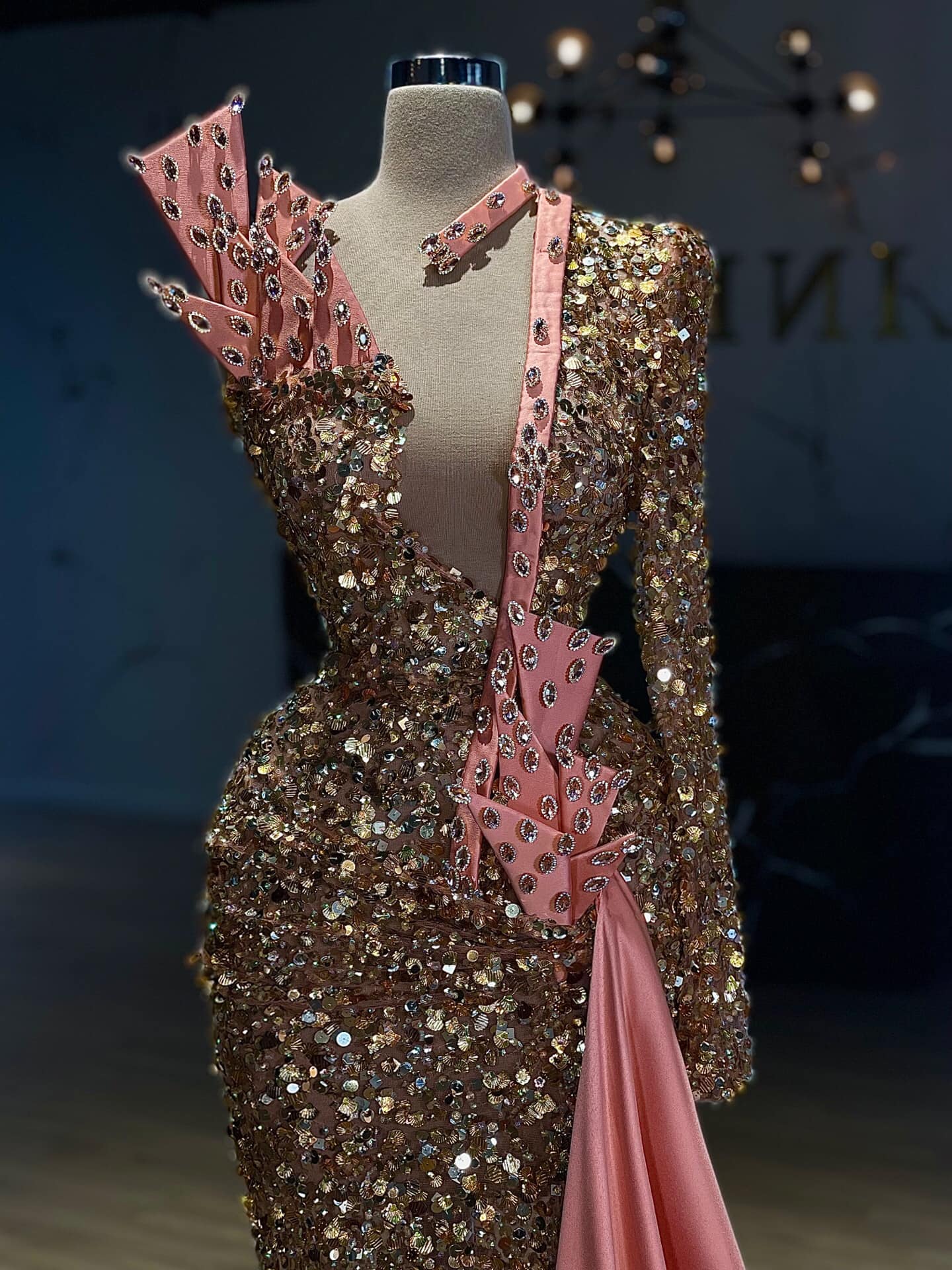 Deep V NecklineLong DressLuxoriousWomen - Blini Fashion House