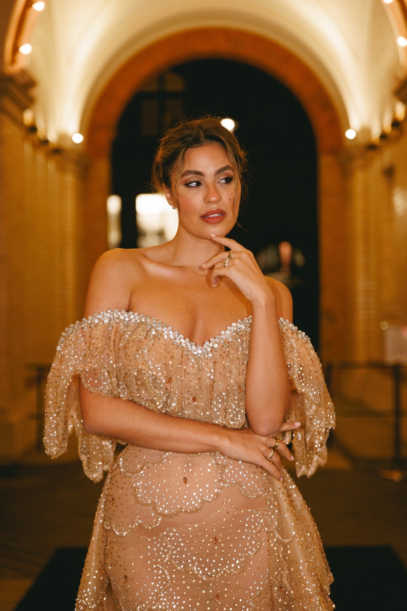 Beautiful Jessica De Oliveira showcasing a fashionable dress for a special occasion