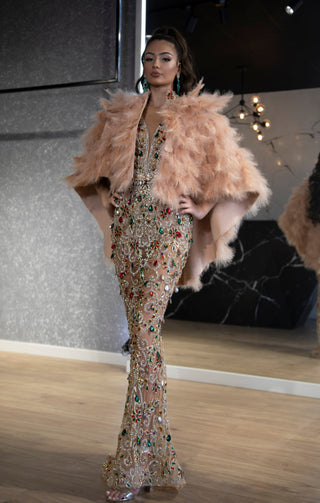 Feather CapeFeathersLong DressWomen - Blini Fashion House