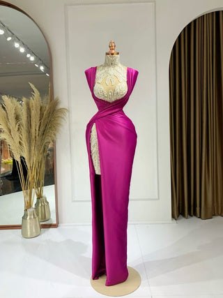 Deep SlitHigh NeckLong DressWomen - Blini Fashion House
