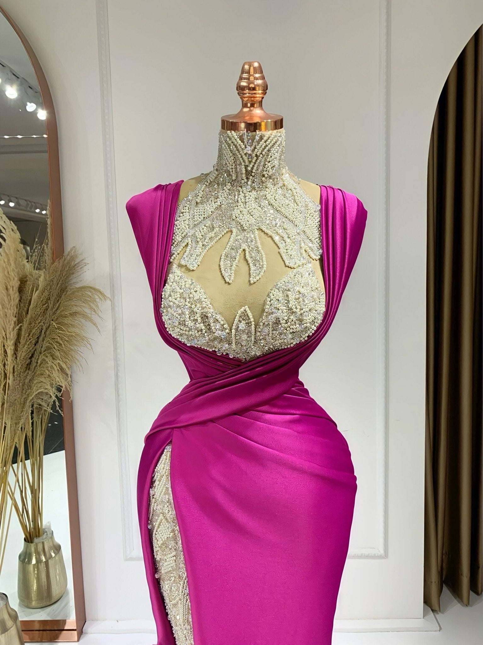 Deep SlitHigh NeckLong DressWomen - Blini Fashion House