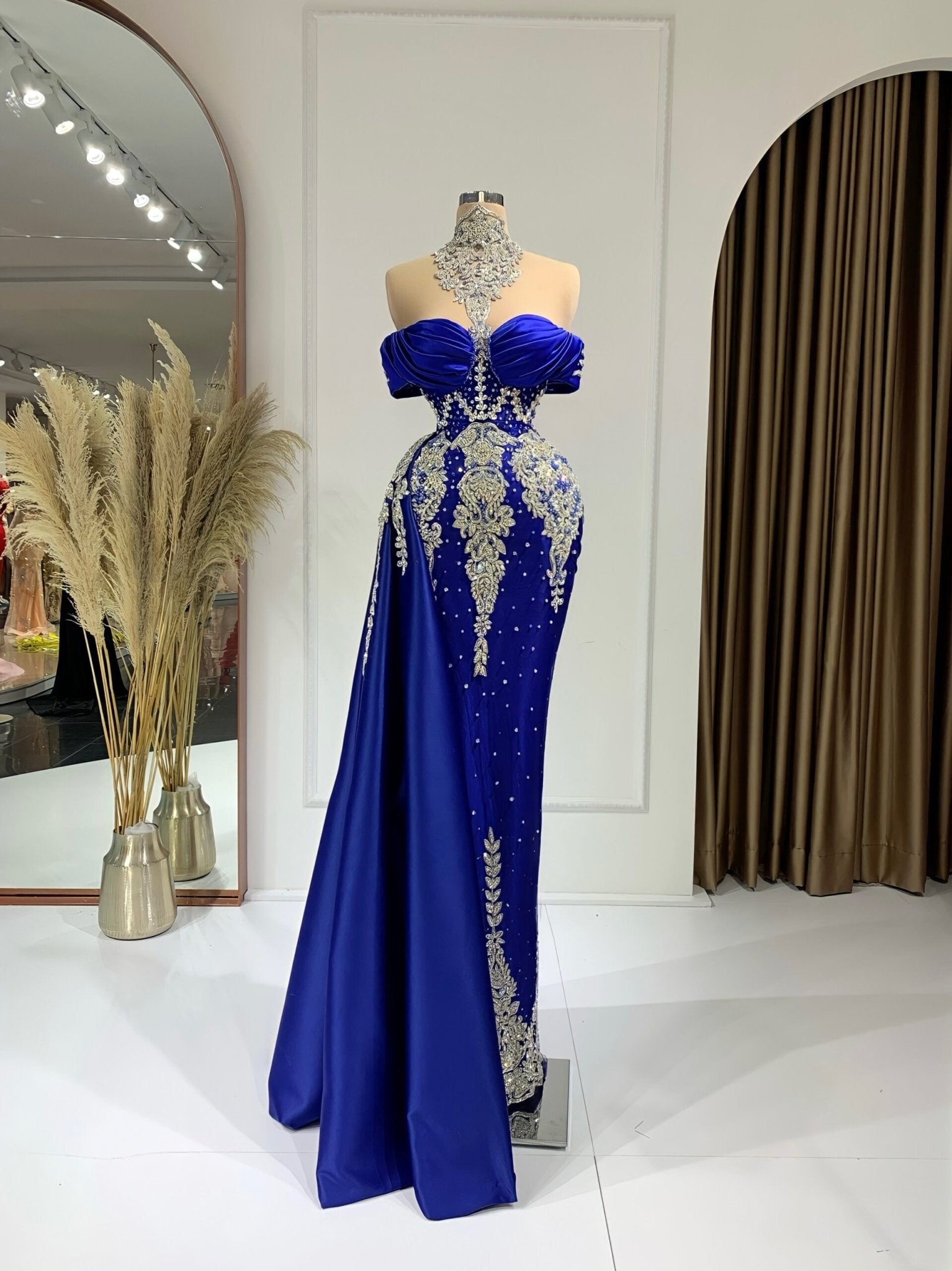 BeadsBlueHigh NeckWomen - Blini Fashion House