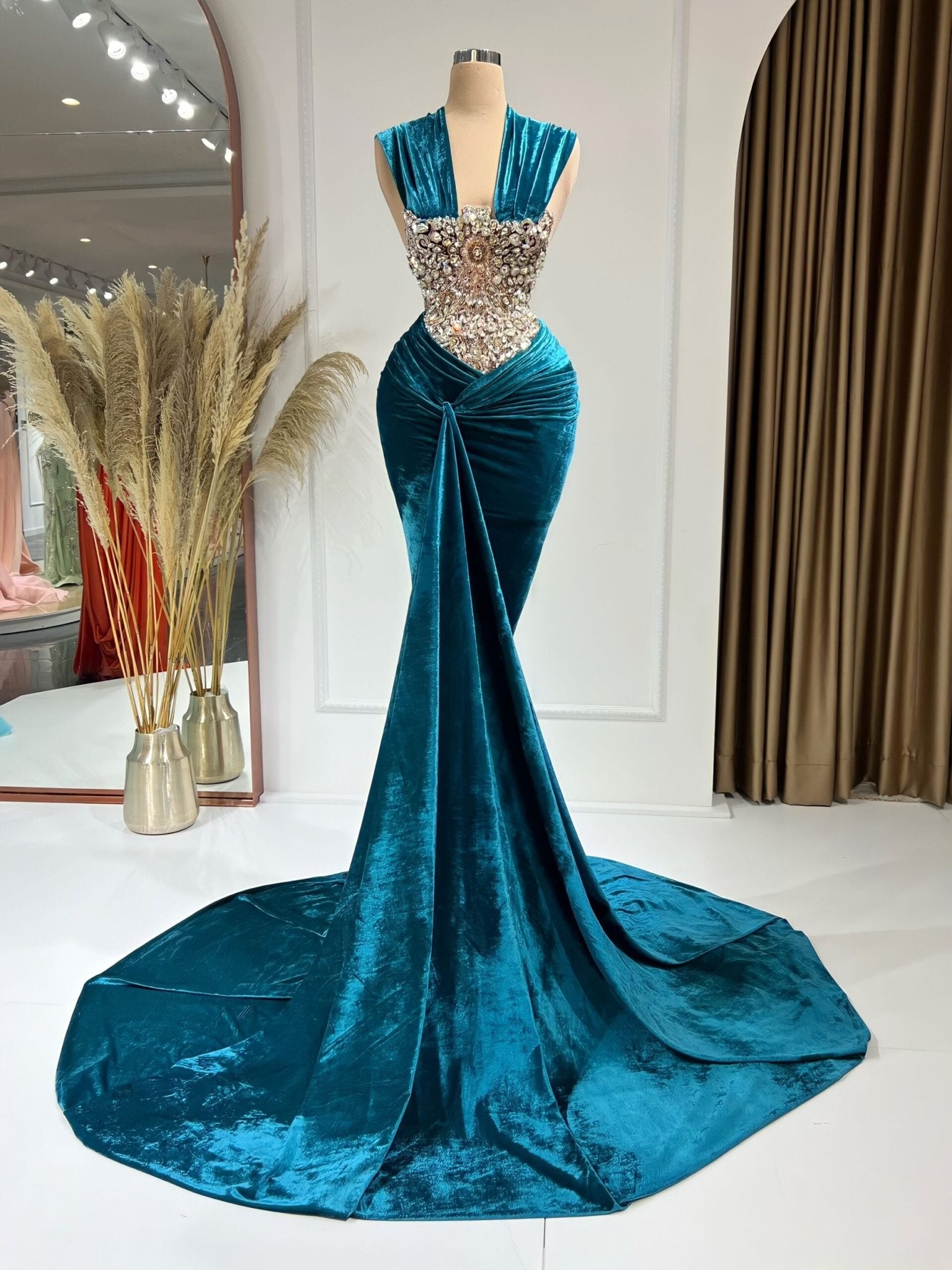 Glamorous Ruffle Butterfly Off Shoulder Sage Ball Gown Evening Dress G –  SELINADRESS