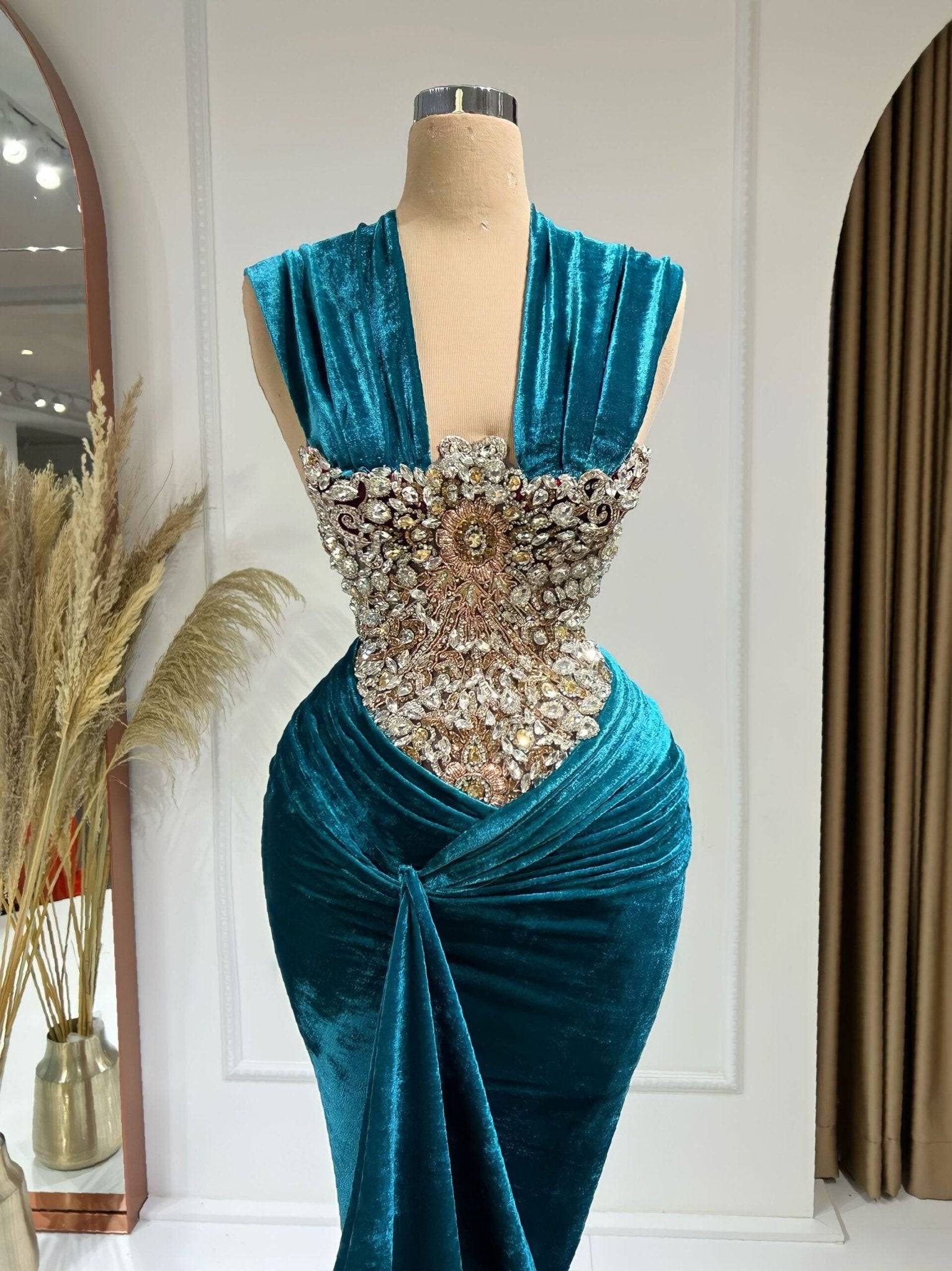 BeadsBlueLong DressWomen - Blini Fashion House