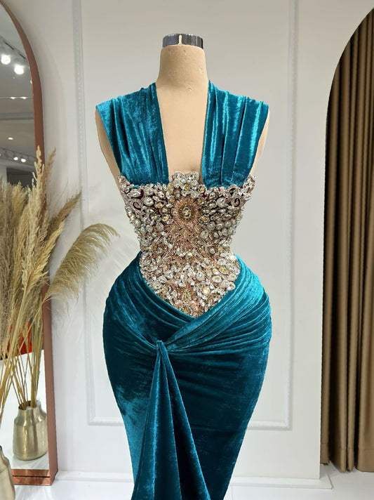 BeadsBlueLong DressWomen - Blini Fashion House