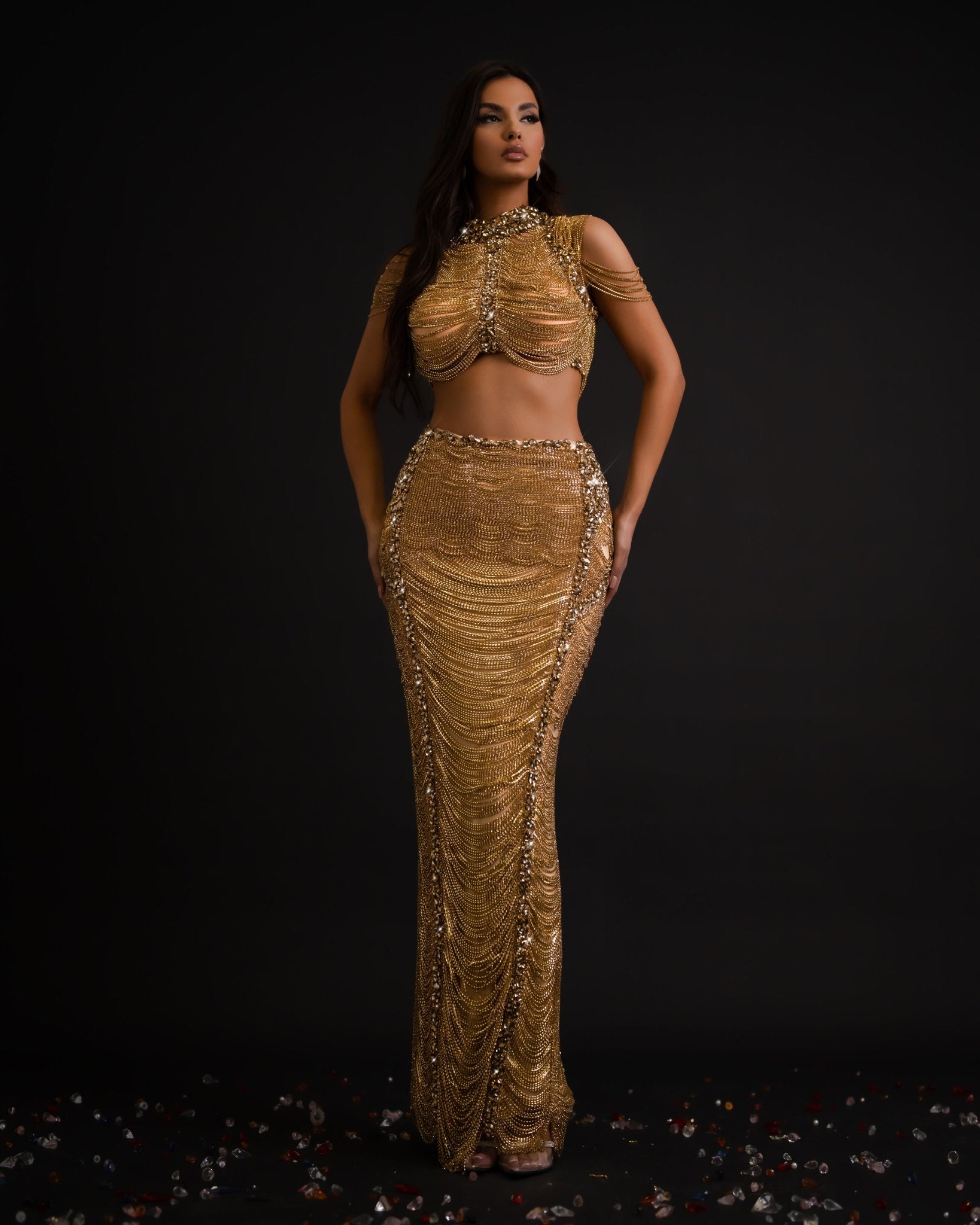 Two Piece Dress Gold Dress Blini Fashion House