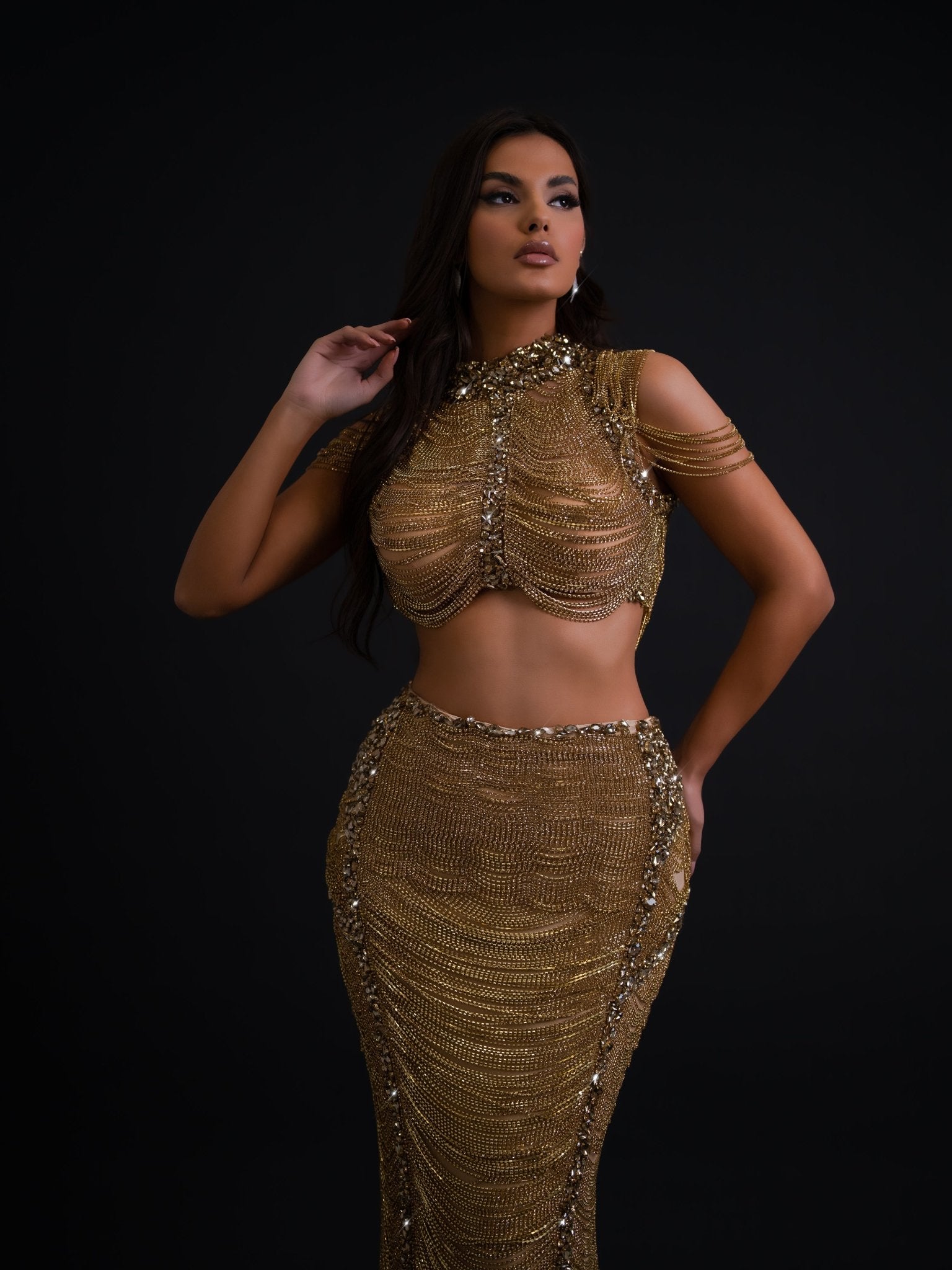 Gold two piece dress with elegant design