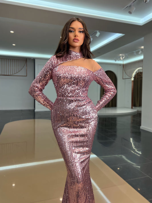 Cut in ChestHigh NeckLight PurpleWomen - Blini Fashion House