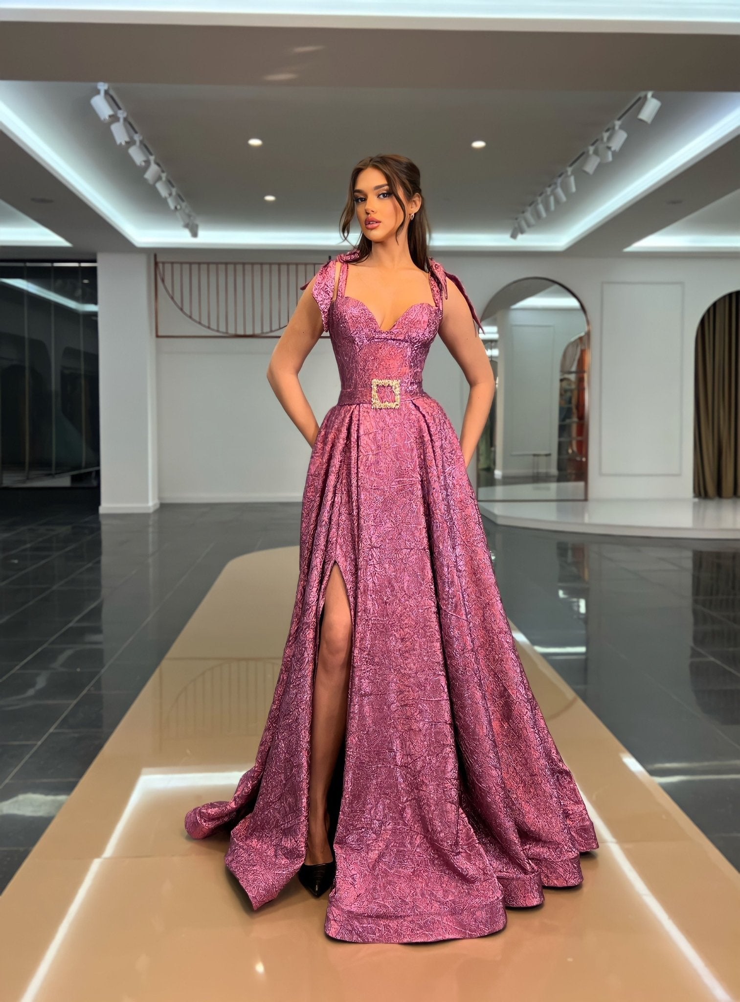 Deep SlitLight PurpleLong DressWomen - Blini Fashion House