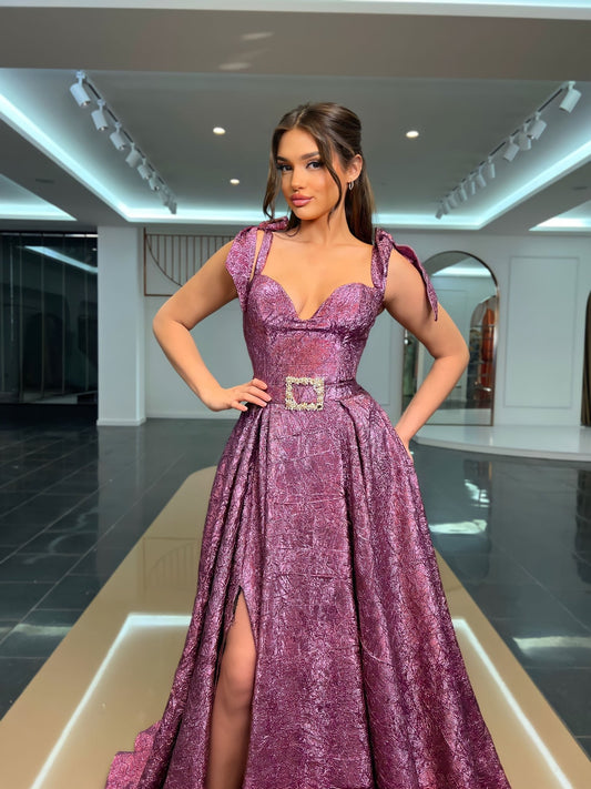 Deep SlitLight PurpleLong DressWomen - Blini Fashion House