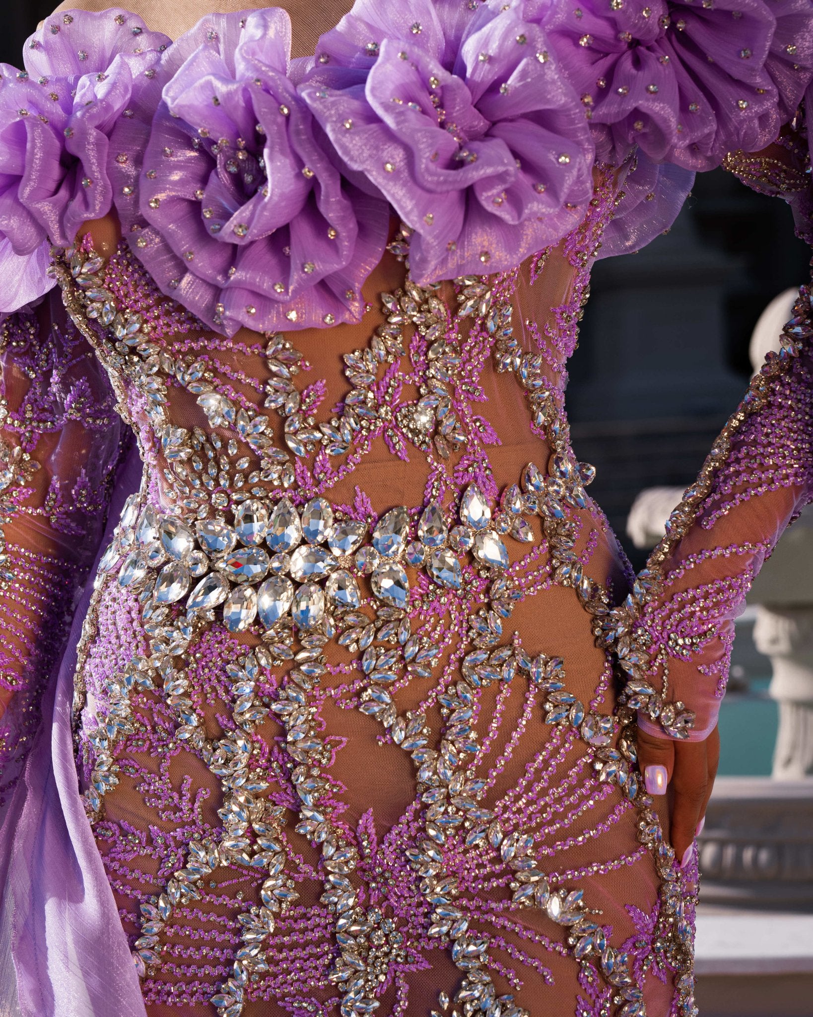 Chic Kai Side Cape Dress Enhanced by Delicate Stone Accents