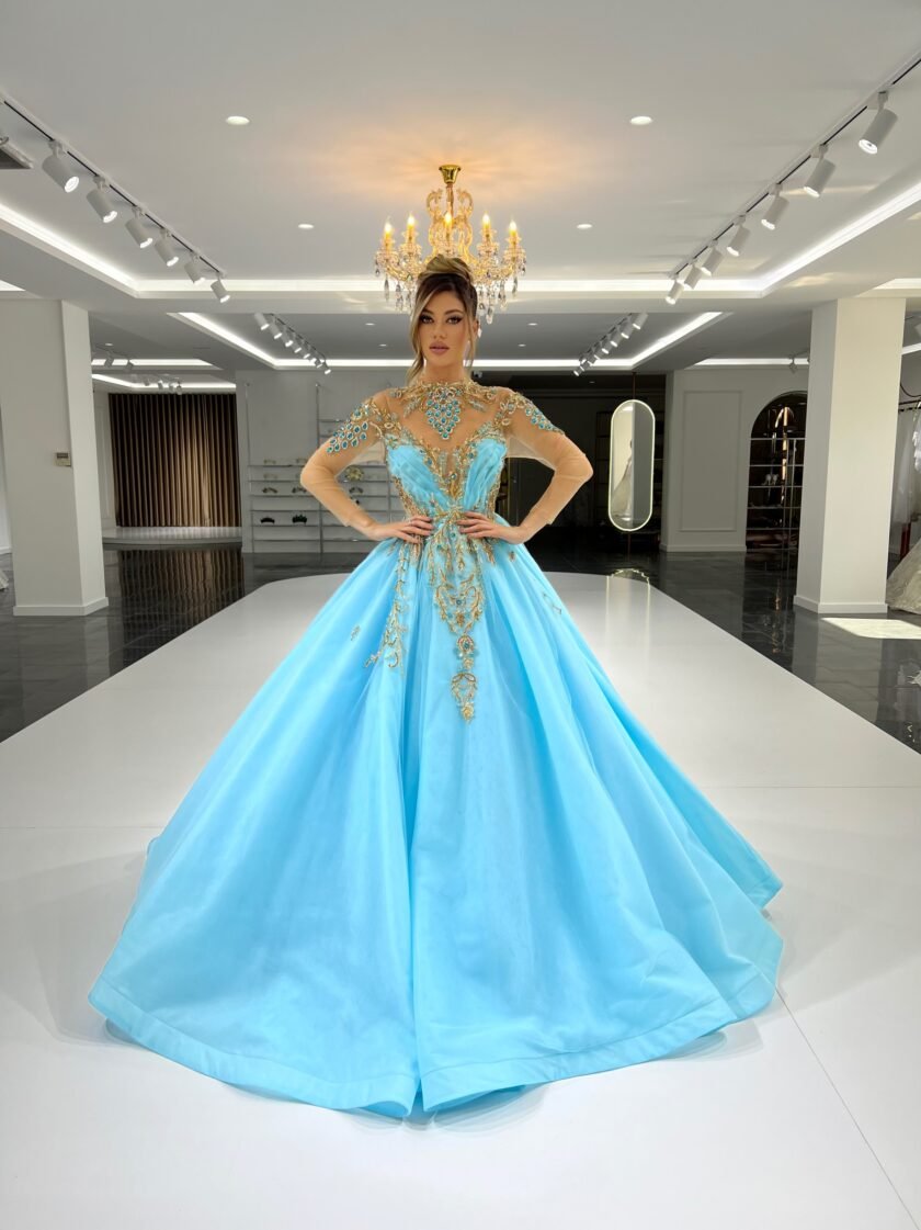 BlueHigh NeckLong DressWomen - Blini Fashion House