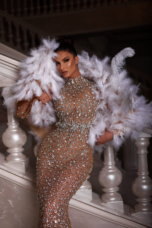 Silver dress with intricate crystal embellishments