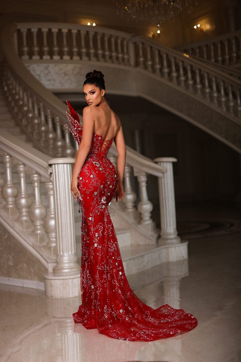 Haute couture sleeveless dress with stones