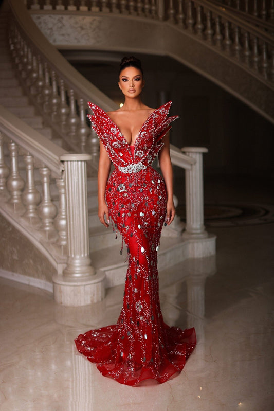 Strapless long red dress