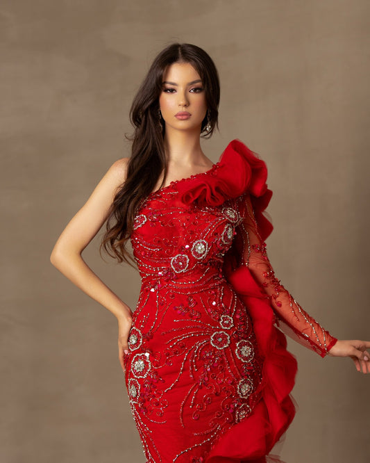 Katea One Shoulder Dress with Deep Slit