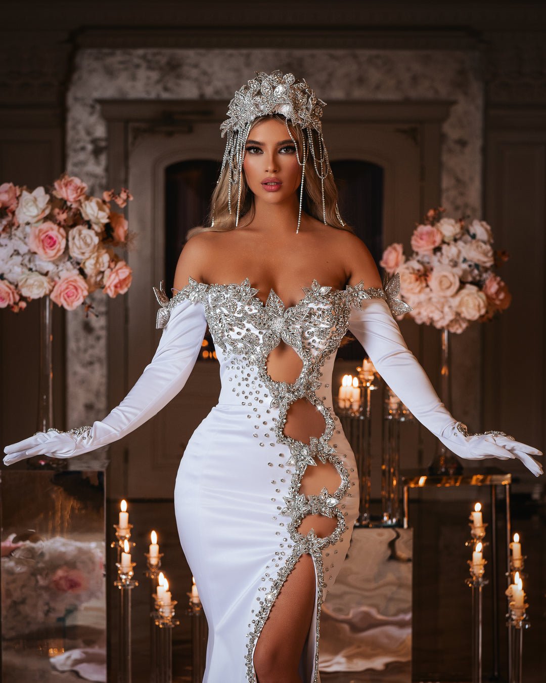 White crystal wedding dress sales