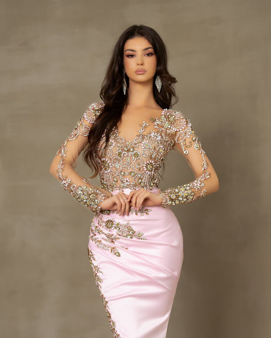 Pink dress with sparkly lace.