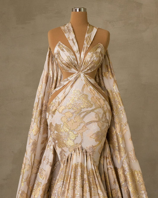 Cut-Outs Dress with Back Cape - Modern Elegance