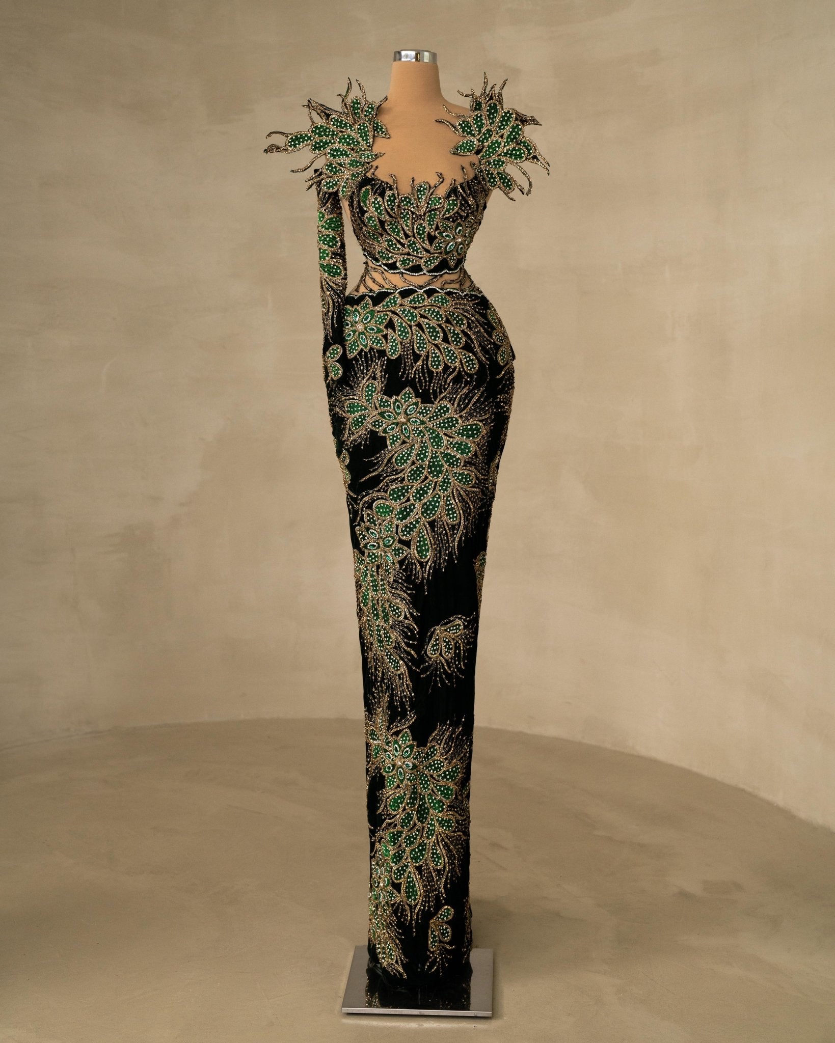 Luxurious Velvet Gown Featuring Embellished One-Shoulder Detail