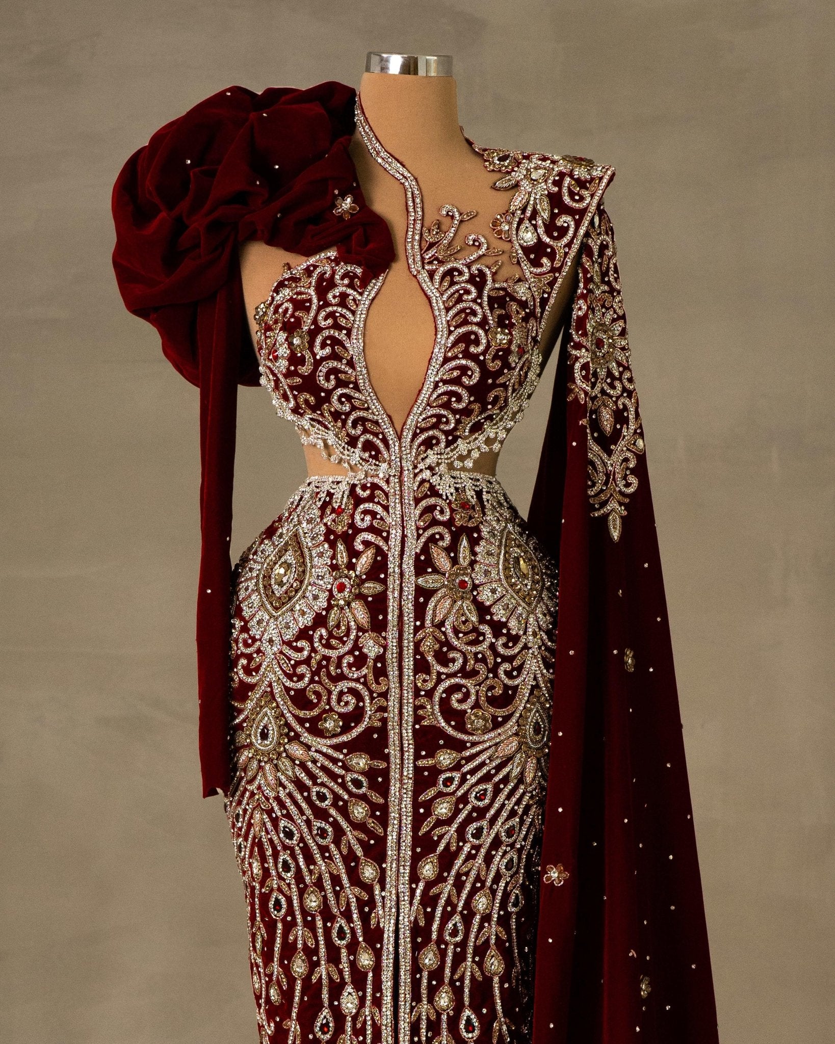 Velvet Dress with Stones and Cape
