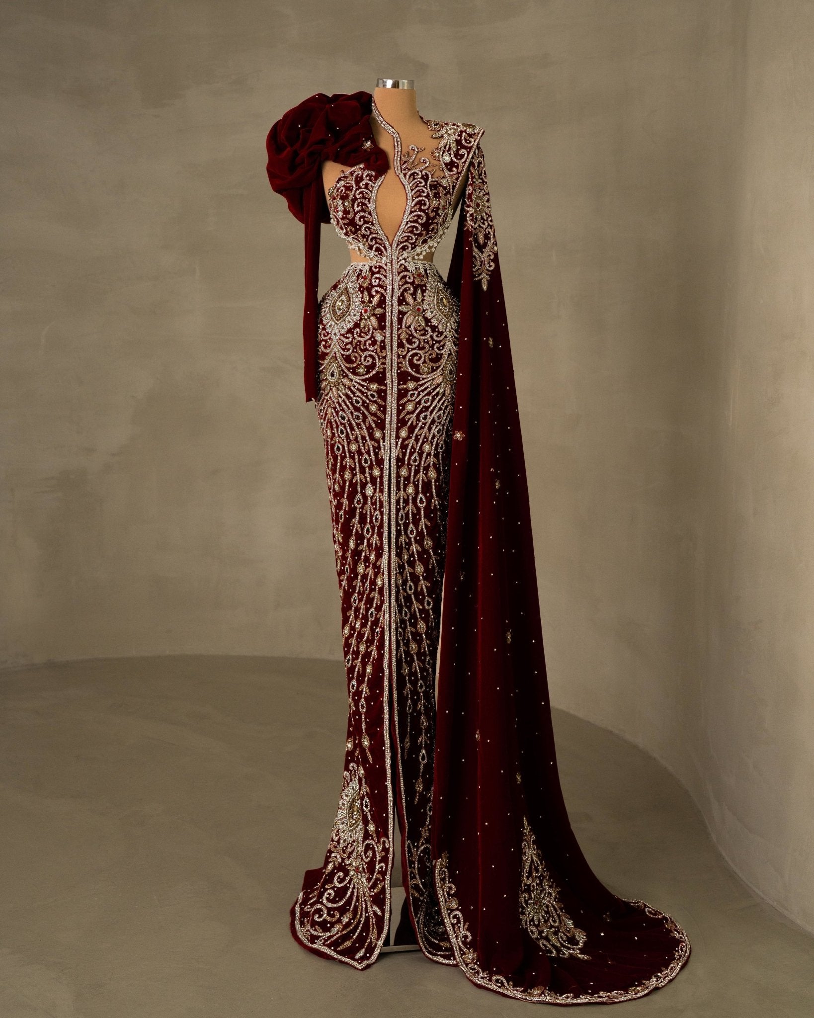 Elegant Velvet Evening Gown with Embellishments