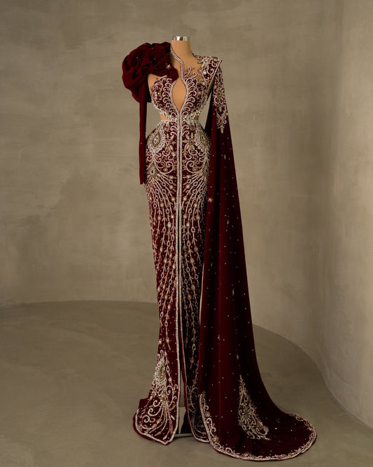 Elegant Velvet Evening Gown with Embellishments