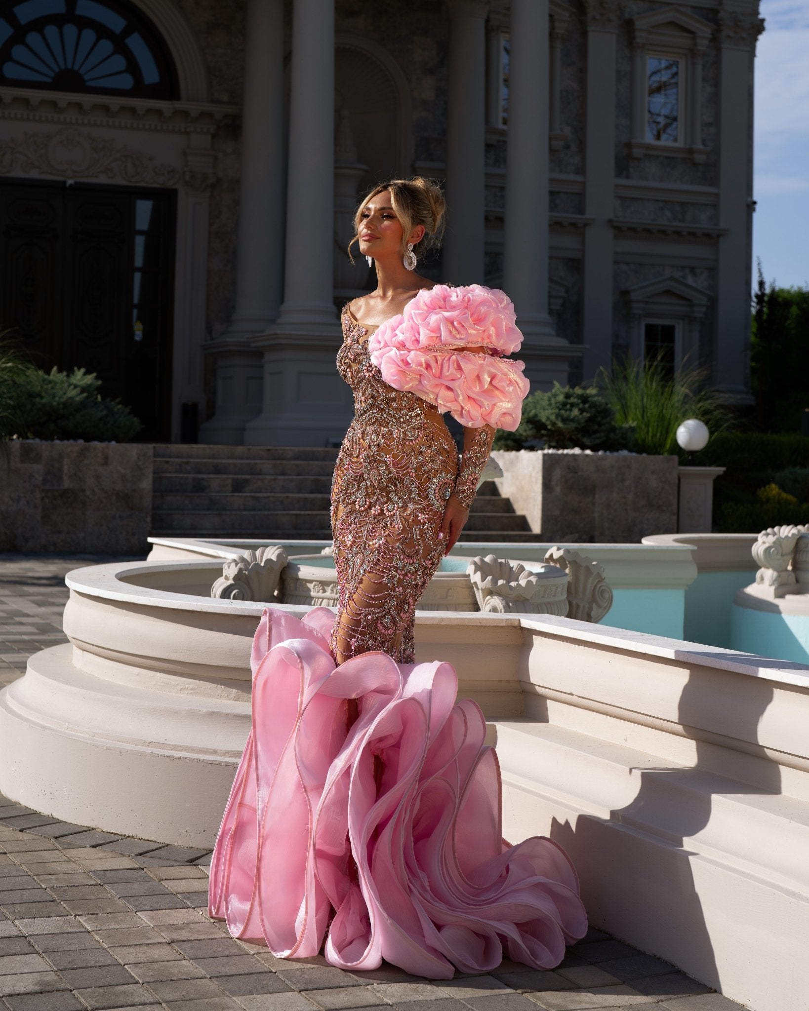 Pink Dress Long Sleeve Stone Embellished Blini Fashion House