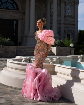 Glamorous Stone-Embellished Pink Dress for Special Occasions