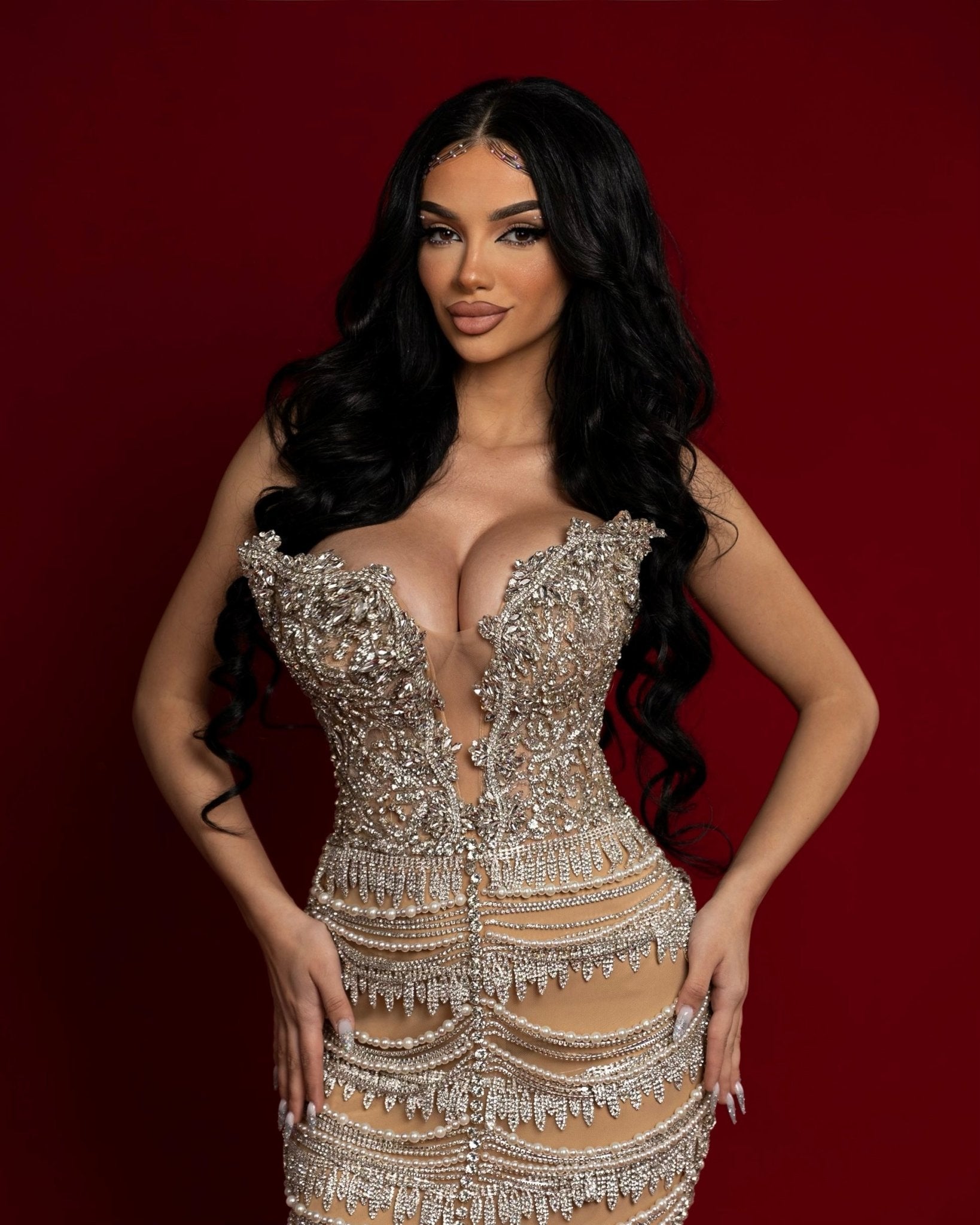 Fashion-forward outfit accentuated by beautiful embellishments