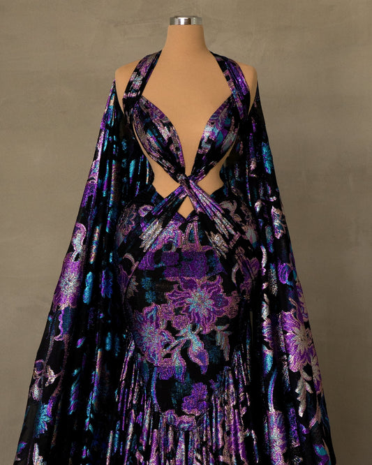 Cut-Outs Dress with Back Cape - Elegant Fashion