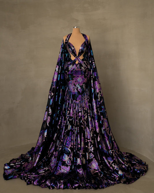 Stylish Dress with Back Cape and Alluring Cut-Outs