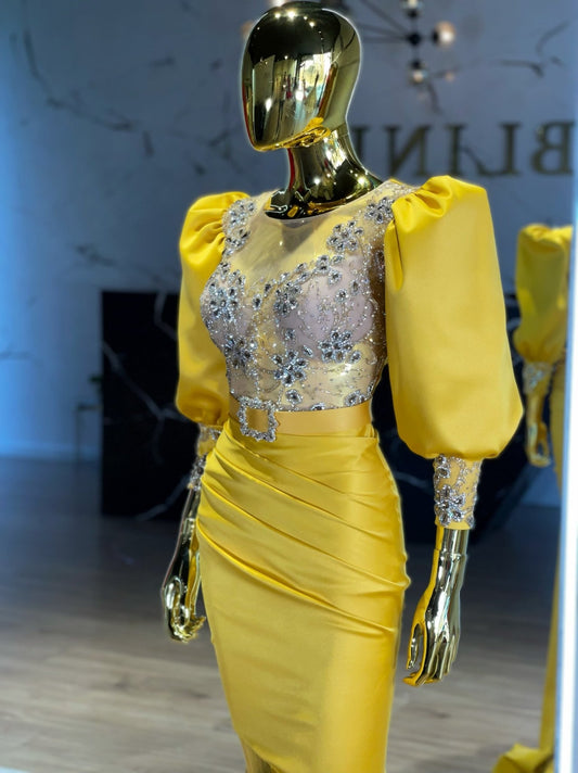 Deep SlitLuxuriousPuff SleevesWomen - Blini Fashion House